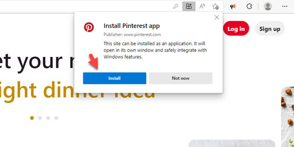 Méthode 2. Installez l'application Pinterest sur Windows 11 via Microsoft Edge