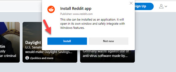 Installer Reddit à l'aide de Microsoft Edge sur Windows 11