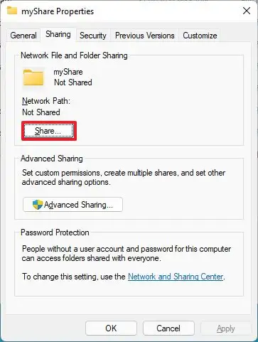 Ouvrir l'assistant de partage de fichiers 