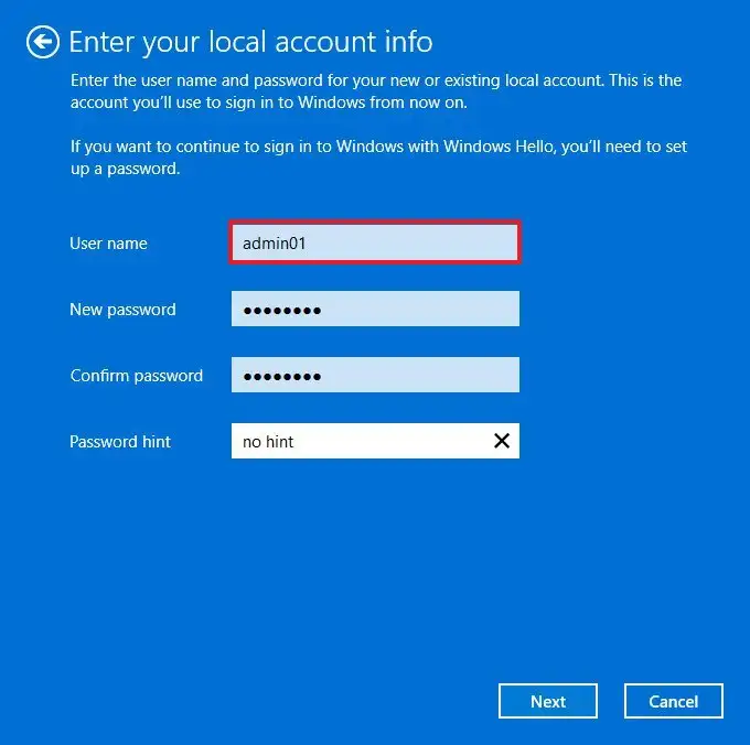Passer au compte local à partir du compte Microsoft