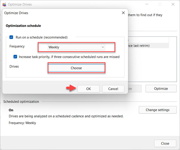 Sélectionnez le calendrier d'optimisation pour défragmenter automatiquement les disques durs Windows 11