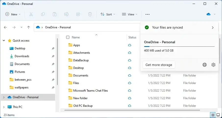Explorateur de fichiers avec intégration OneDrive