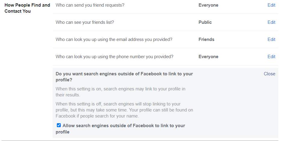 Rendre Facebook privé dans les moteurs de recherche
