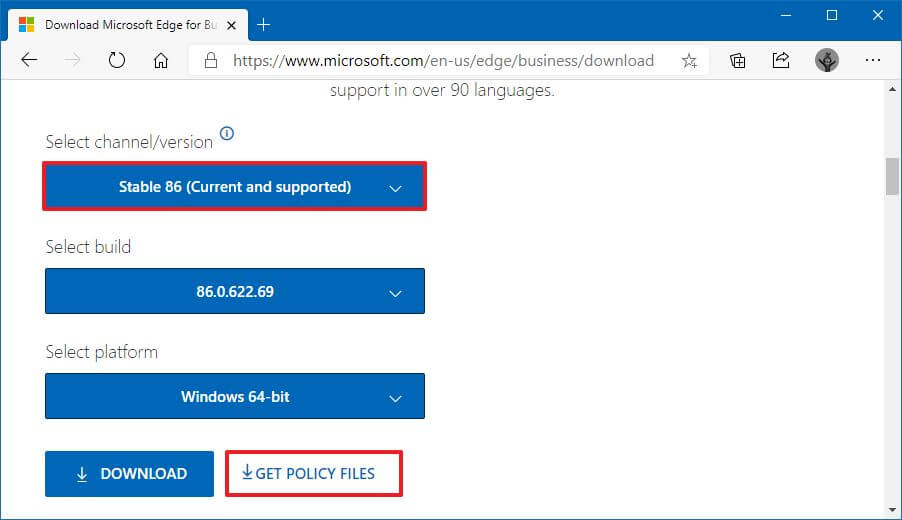 Politiques de téléchargement Microsoft Edge