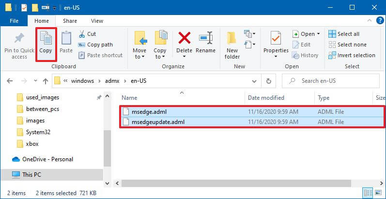 Fichiers de modèle de langage de copie Microsoft Edge