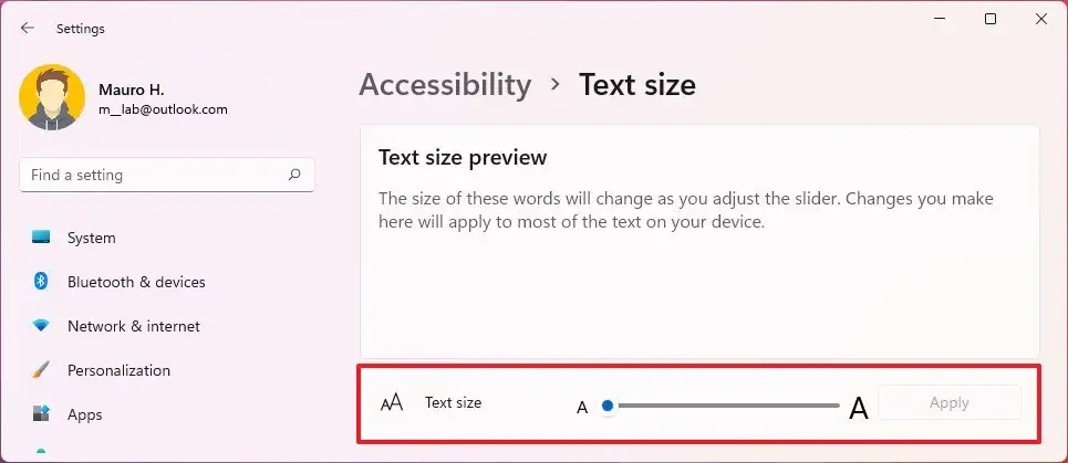 Modifier la taille du texte sur Windows 11