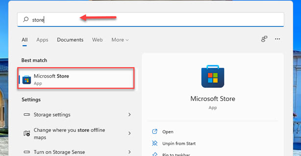 Ouvrir la boutique Microsoft