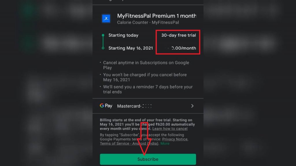 cliquez sur s'abonner - MyFitnessPal Premium gratuitement