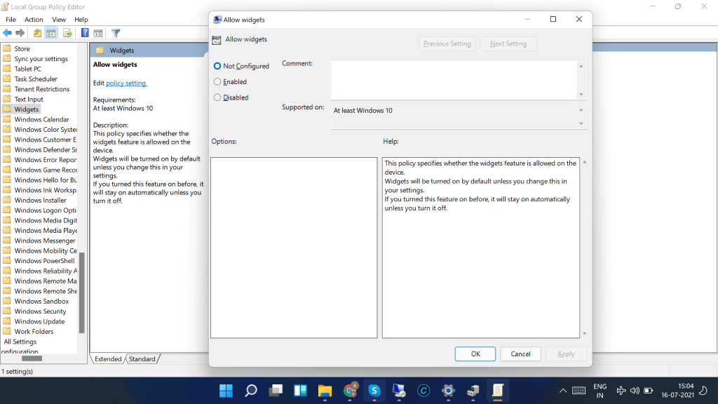 Activer les widgets sur Windows 11 avec la stratégie de groupe