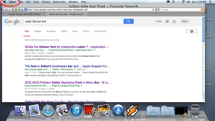 Menu principal avec Safari en surbrillance