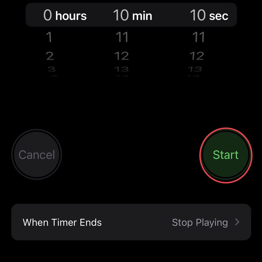 Vous réglez la minuterie pour le son de fond sur iOS 15, alors appuyez maintenant sur le bouton 