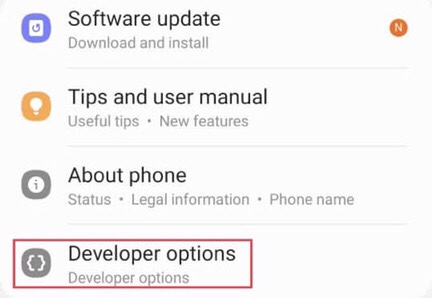Maintenant, appuyez sur les options de développeur, que vous avez déjà activées à propos du téléphone