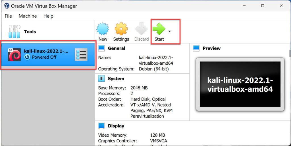 Démarrer Kali Linux sur VirtualBox