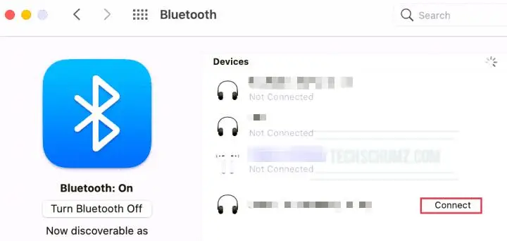 Pour connecter vos écouteurs MIFA à votre MacBook et Mac, cliquez sur le bouton Connecter devant vos écouteurs