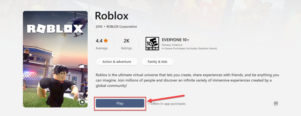 Cliquez sur Jouer pour lancer Roblox sur votre ordinateur