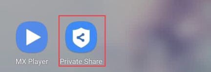 Application Private Share ajoutée à l'écran de l'application Samsung.