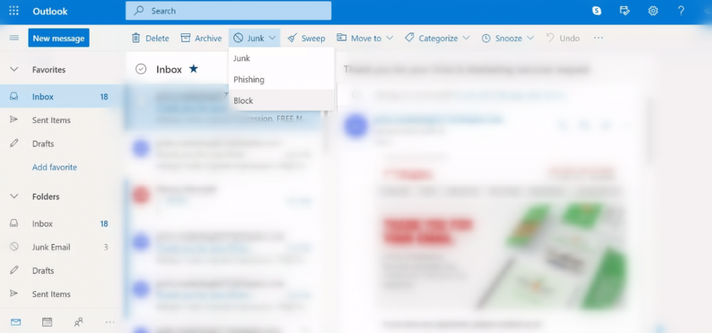 Bloquer les e-mails Outlook sur l'application Web