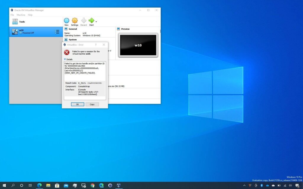 Comment corriger l’erreur 0x80004005 au démarrage de VirtualBox VM sous Windows 10