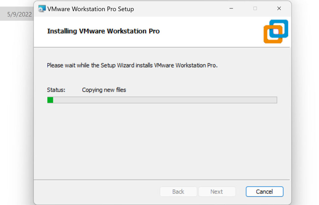 VMware Workstation Pro est en cours d'installation sur votre PC
