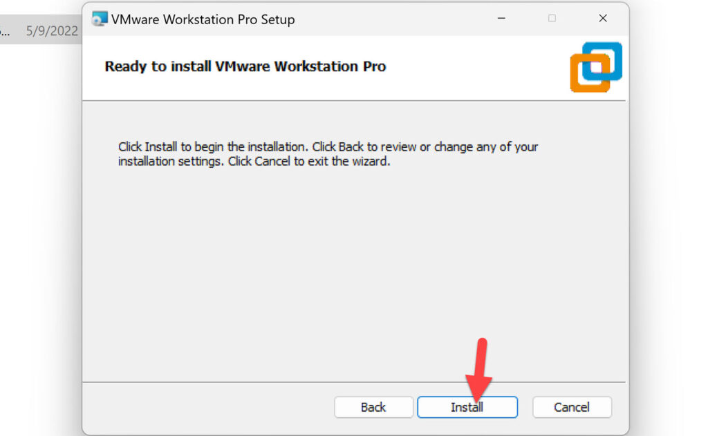 Installez VMware Workstation Pro sur un PC Windows 11 en cliquant sur le bouton Installer