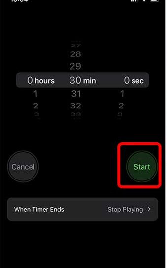 Option de démarrage sur la minuterie - Définir la minuterie de veille Apple Music