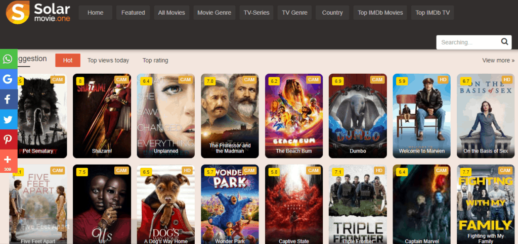 Page d'accueil de Solarmovie - Afdah - Site de streaming de films gratuitement