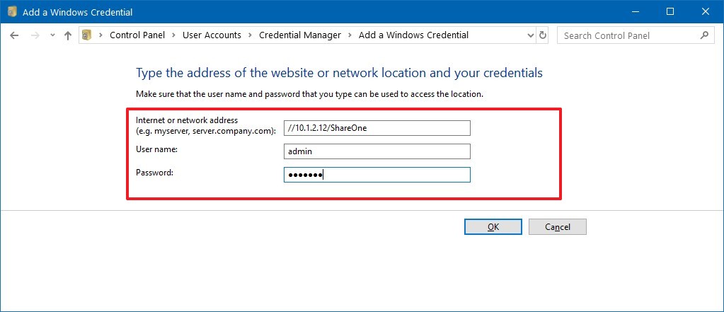 Ajouter des informations d'identification réseau sur Windows 10