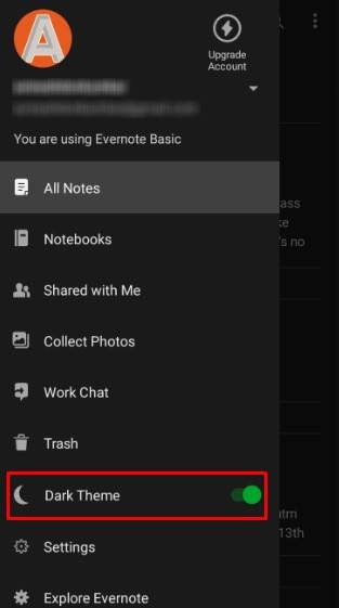 Mode sombre Evernote sur Android