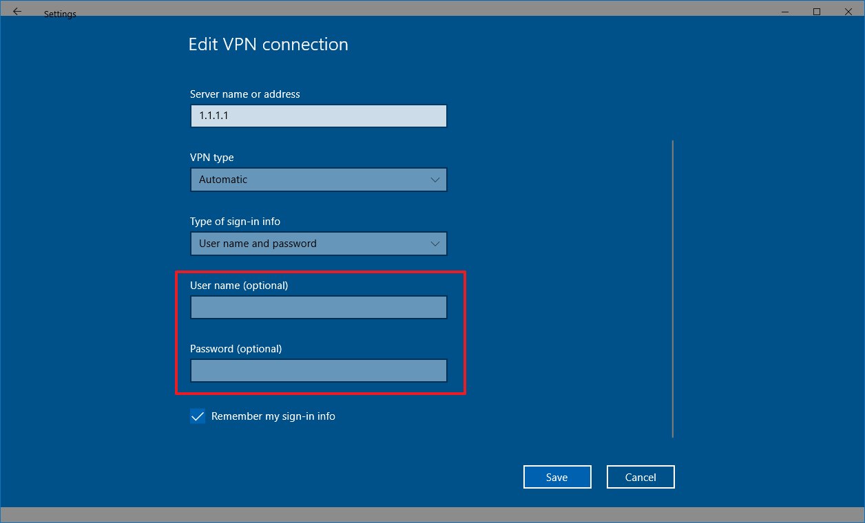 Changer le nom d'utilisateur et le mot de passe VPN sur Windows 10