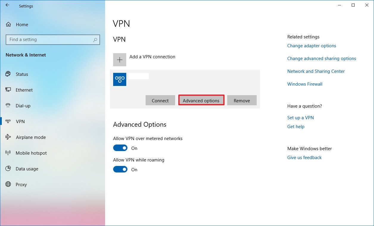Paramètres VPN sur Windows 10
