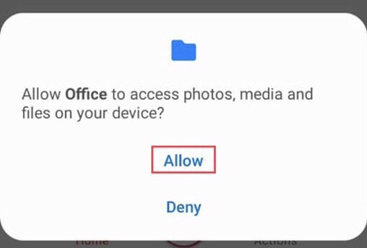 Autorisez l'application à accéder aux photos et aux fichiers sur votre appareil en sélectionnant l'option 