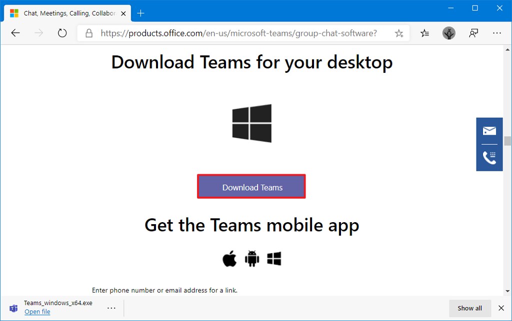 Téléchargement de Microsoft Teams