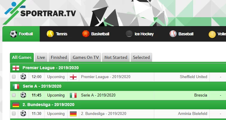 Page d'accueil de Sportrar.tv