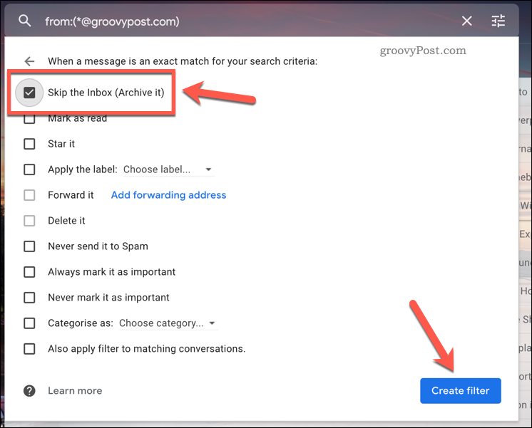 Ignorer une règle de filtrage Gmail