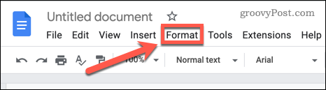 Ouvrez le menu Format dans Google Docs