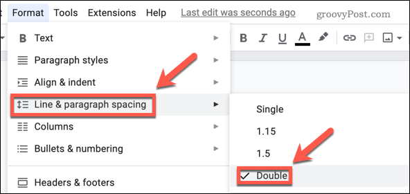 Définition de la règle du double espacement dans Google Docs