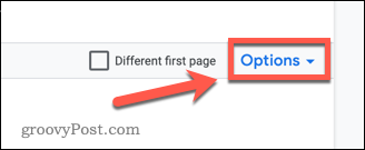 Ouvrir les options d'en-tête de Google Docs