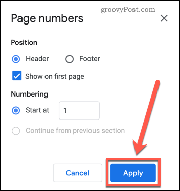 Application de numéros de page à un document Google Docs