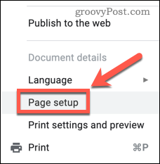 Ouverture du menu Configuration de la page Google Slides