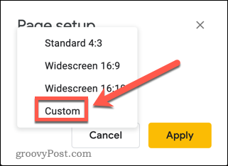 Dimensions des diapositives personnalisées Google Slides