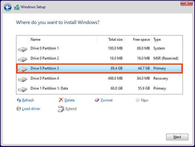 Supprimer les partitions Configuration de Windows 11