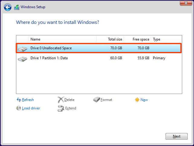 Nettoyer l'installation de Windows 11 sur l'espace non alloué