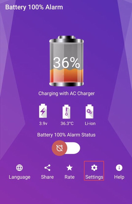 Pour définir une limite de charge de la batterie, appuyez sur l'icône 