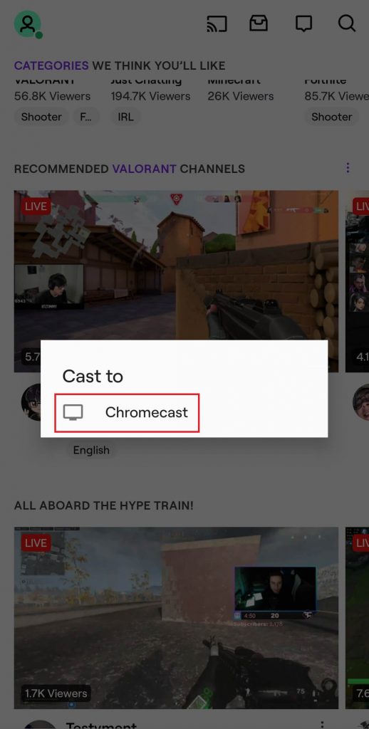 Vidéos Chromecast Twitch avec Android/iPhone