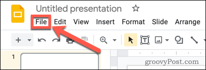 Ouverture du menu Fichier de Google Slides