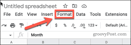 Menu des formats Google Sheets