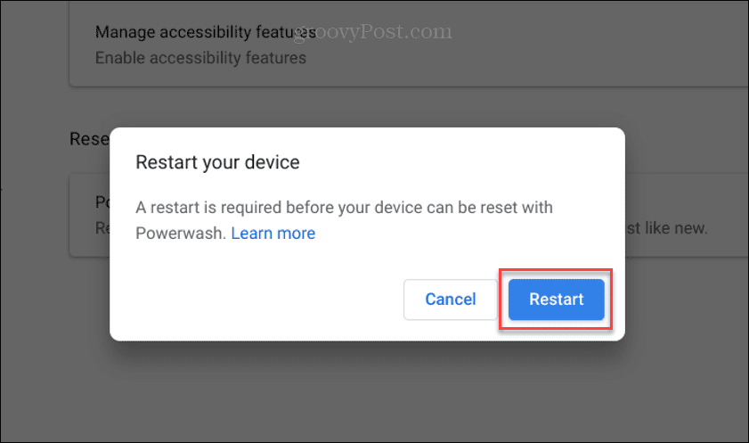 redémarrer le chromebook pour powerwash