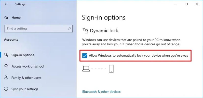 Windows 10 active le verrouillage dynamique