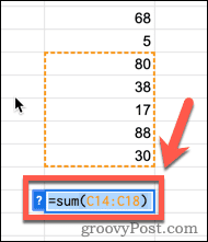 La somme d'une plage de cellules dans Google Sheets