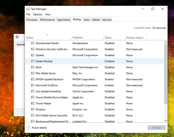 options de démarrage de msconfig
